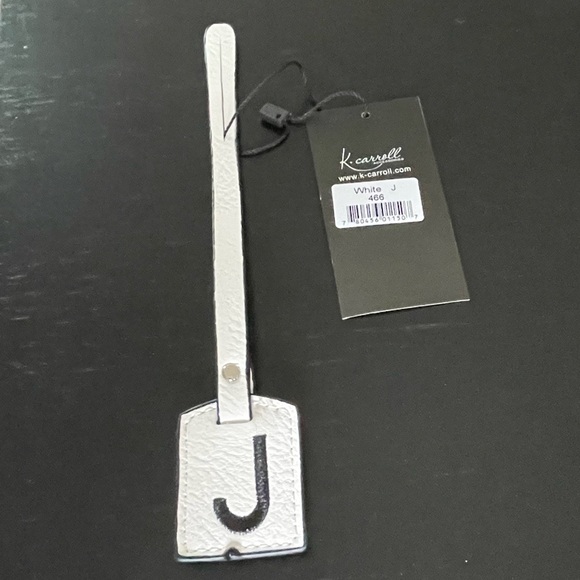 NWT “K•Carroll” Bag Tag, Monogram Letter "J" White Bag Tag with "Black" Letter - Picture 1 of 5